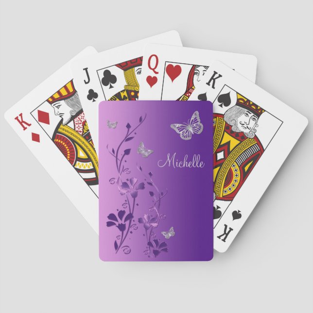 Lila, silberne Schmetterlingskarte Spielkarten (Rückseite)
