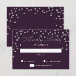 Lila Silberner Glitzer Confetti Hochzeit RSVP Karte