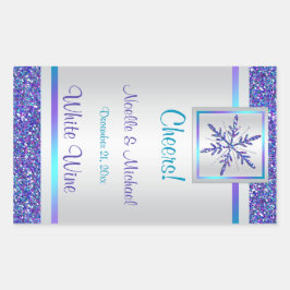 Lila Silberner Glitzer Snowflake Hochzeitssemble W Rechteckiger Aufkleber