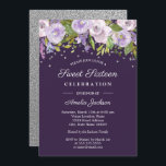 Lila silbernes Floral Watercolor 16 . Geburtstag Einladung<br><div class="desc">Modernere blumengeschmückte 16 . Geburtstag Einladungen im Kleinen Bayleigh Store!</div>