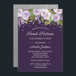 Lila silbernes Floral Watercolor 16 . Geburtstag Einladung<br><div class="desc">Modernere blumengeschmückte 16 . Geburtstag Einladungen im Kleinen Bayleigh Store!</div>