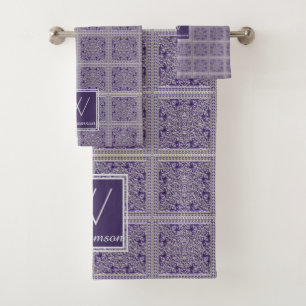 Lila silbernes Grau mit mit Monogramm Badhandtuch Set