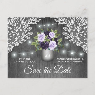 Lila silbernes Maurer-Glas, das Save the Date Ankündigungspostkarte