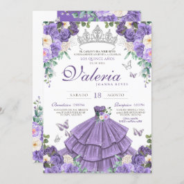 Lila Silberschmetterling Prinzessin Quinceanera Einladung