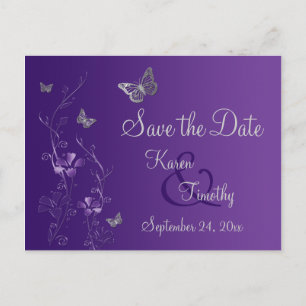Lila, Silberschmetterlinge Save the Date Postkarte