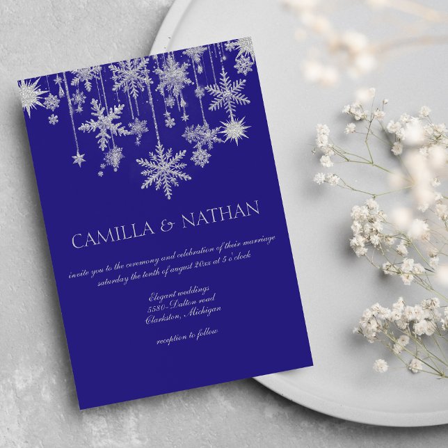 Lila Silberschneeflocke Winterherrschaft Hochzeit Einladung (Purple silver snowflake winter wonderland Wedding )