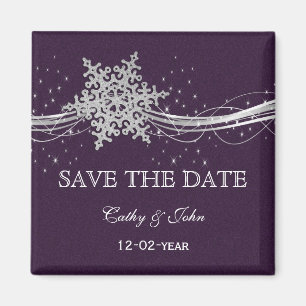 lila Silberschneeflocken Winter Save the Date Magnet