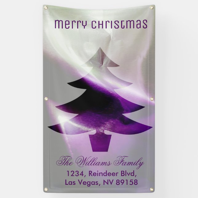 Lila Silberweiße frohe Weihnachtsbaumchic Banner (Vertikal)