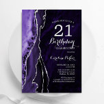 Lila Silver Agate 21. Geburtstag Einladung<br><div class="desc">Lila und silberne Party Einladung 21. Geburtstag. Elegantes modernes Design mit Aquarellfarben-marmorgeode Hintergrund,  Imitate Glitzer Silber und Typografie Skript-Schriftart. Die trendige Einladungskarte eignet sich perfekt für eine stilvolle Damenfeier. Gedruckte Zazzle Einladungen oder Sofortdownload digitalen druckbaren Vorlage.</div>