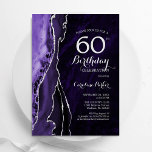 Lila Silver Agate 60. Geburtstag Einladung<br><div class="desc">Lila und silberne Altersgruppe 60. Geburtstagsfeier Einladung. Elegantes modernes Design mit Aquarellfarben-marmorgeode Hintergrund,  Imitate Glitzer Silber und Typografie Skript-Schriftart. Die trendige Einladungskarte eignet sich perfekt für eine stilvolle Damenfeier. Gedruckte Zazzle Einladungen oder Sofortdownload digitalen druckbaren Vorlage.</div>