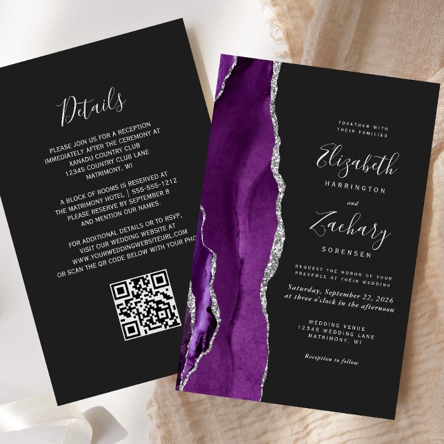 Lila Silver Agate Dunkle QR Hochzeit (Von Creator hochgeladen)