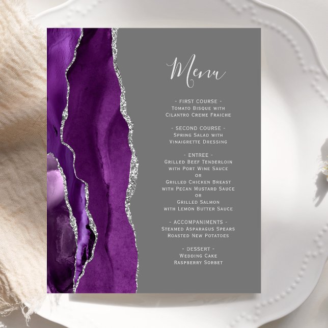 Lila Silver Agate Grey Wedding Menu (Von Creator hochgeladen)