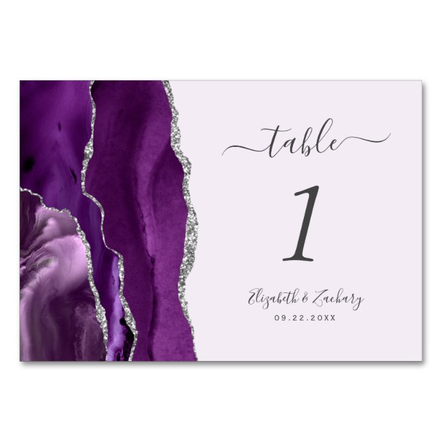 Lila Silver Agate Lavender Wedding Tischnummer (Vorderseite)
