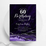 Lila Silver Agate Marble 60. Geburtstag Einladung<br><div class="desc">Lila und silberne Altersgruppe 60. Geburtstagsfeier Einladung. Elegantes modernes Design mit Aquarellfarben-marmorgeode Hintergrund,  Imitate Glitzer Silber und Typografie Skript-Schriftart. Die trendige Einladungskarte eignet sich perfekt für eine stilvolle Damenfeier. Gedruckte Zazzle Einladungen oder Sofortdownload digitalen druckbaren Vorlage.</div>