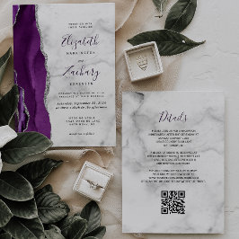 Lila Silver Agate Marble QR Code Hochzeit Einladung