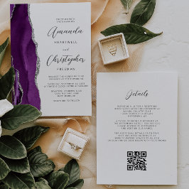 Lila Silver Agate QR Code Hochzeit Einladung