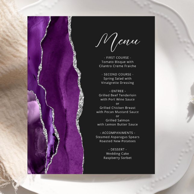 Lila Silver Agate Skript Hochzeitmenü (Von Creator hochgeladen)