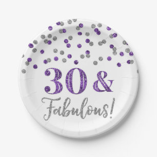 Lila Silver Confetti 30 und fabelhaft Pappteller