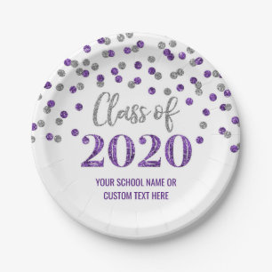 Lila Silver Confetti Abschluss 2020 Pappteller