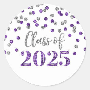 Lila Silver Confetti Abschluss 2025 Runder Aufkleber