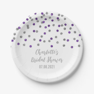 Lila Silver Confetti-Brautparty Pappteller