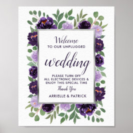 Lila Silver Floral Green Unplugding Wedding Sign Poster