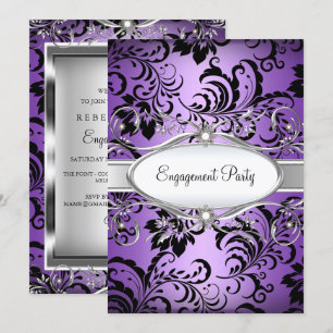 Lila Silver Floral Swirt Engagement Party einladen Einladung
