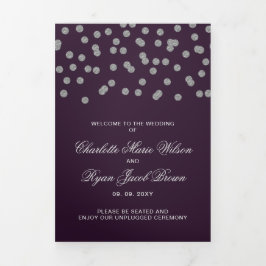Lila Silver Glitzer Confetti Foto Wedding Dreifach-gefaltete Programmkarte