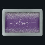 Lila Silver Glitzer Girly Glam Monogram Rechteckige Gürtelschnalle<br><div class="desc">Lila und Silver Sparkle Glitzer Script Monogram Name Gürtelschnalle. Das macht den perfekten Abschluss,  süß 16 16.,  18.,  21.,  30.,  40.,  50.,  60.,  70.,  80.,  90.,  100. Geburtstag,  Hochzeit,  Brautparty,  Jubiläum,  Babydusche oder Junggeselinnen-Abschied Geschenk für jemanden,  der Luxus und Chic Stil Lieben glänze.</div>