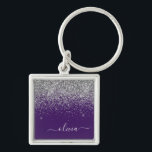 Lila Silver Glitzer Girly Glam Monogram Schlüsselanhänger<br><div class="desc">Silver und Lila Sparkle Glitzer Script Monogram Name Keychains (Key Chain). Das macht den perfekten 16 Geburtstag,  Hochzeit,  Brautparty,  Jubiläum,  Babydusche oder Junggeselinnen-Abschied Geschenk für jemanden,  der Lieben glamourösen Luxus und schicke Stile.</div>