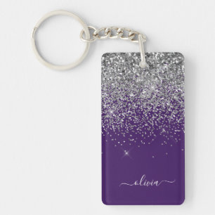 Lila Silver Glitzer Girly Glam Monogram Schlüsselanhänger
