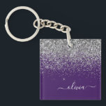Lila Silver Glitzer Girly Glam Monogram Schlüsselanhänger<br><div class="desc">Lila und Silver Imitats Foil Sparkle Glitzer Script Monogram Name Schlüsselanhänger. Das macht den perfekten 16 Geburtstag,  Hochzeit,  Brautparty,  Jubiläum,  Babydusche oder Junggeselinnen-Abschied Geschenk für jemanden,  der Lieben glamourösen Luxus und schicke Stile.</div>