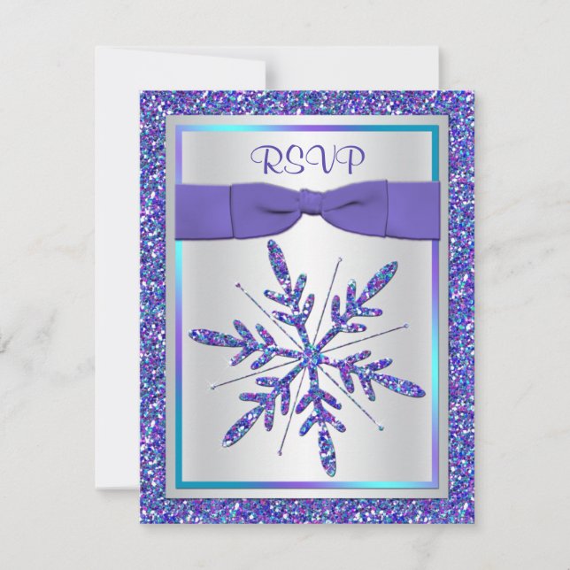 Lila, Silver Glitzer Snowflake RSVP-Karte RSVP Karte (Vorderseite)