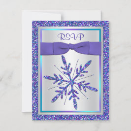 Lila, Silver Glitzer Snowflake RSVP-Karte RSVP Karte