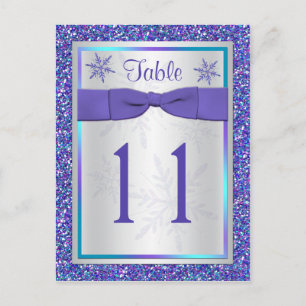 Lila Silver Glitzer Snowflakes Tischnummer Card