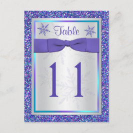 Lila Silver Glitzer Snowflakes Tischnummer Card