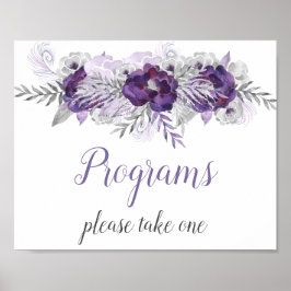 Lila Silver Graue Floral Hochzeitsprogramme unterz Poster