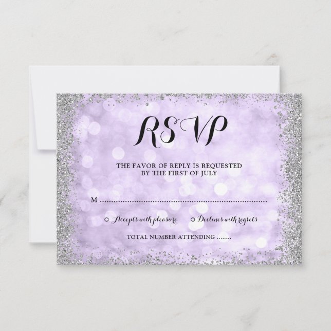 Lila Silver Imitate Glitzer Lights Bat Mitzvah RSVP Karte (Vorderseite)