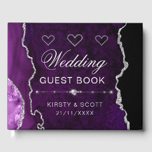 Lila & Silver Imitats Glitzer Agate Wedding Gästebuch