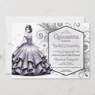 Lila & Silver Quinceañera Girl Einladung