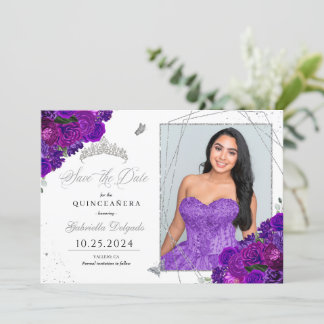 Lila & Silver Quinceañera Save the Date Foto Einladung