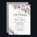 Lila Silver Sparkle Floral 40. Geburtstag Einladun Einladung<br><div class="desc">Hübscher Blumenladen zum Geburtstag im Kleinen Bayleigh Store!</div>