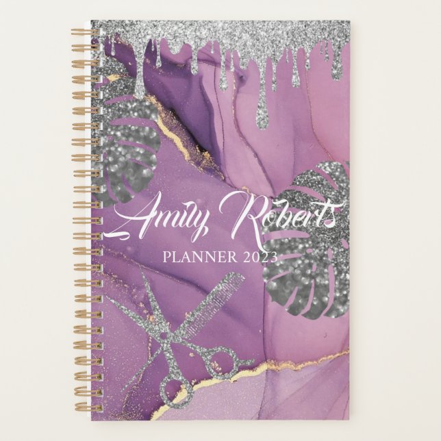 Lila Silver Sparkling Salon Planner Planer (Vorderseite)