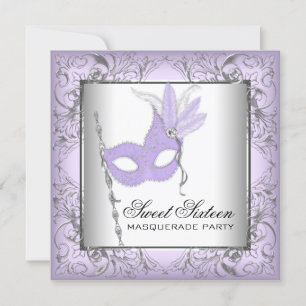 Lila Silver Sweet 16 Masquerade Party Einladung