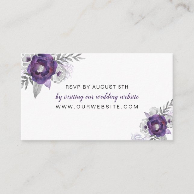 Lila Silver Wedding RSVP Online-Website-Karten Begleitkarte (Vorderseite)