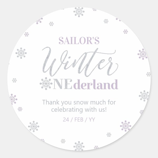 Lila & Silver Winter onederland Vielen Dank für Ih Runder Aufkleber (Vorderseite)