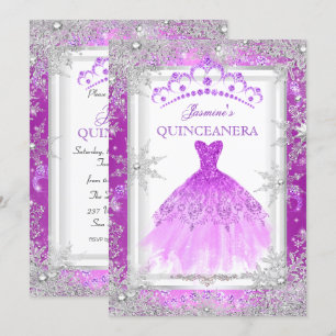 Lila Silver Winter Wonderland Quinceanera Party Einladung