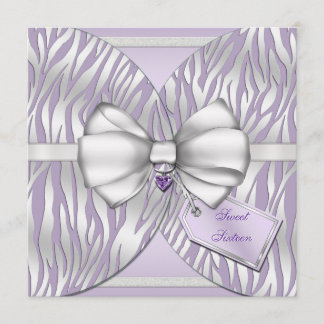 Lila Silver Zebra Einladende Ribbon & Jewelen Bow Einladung
