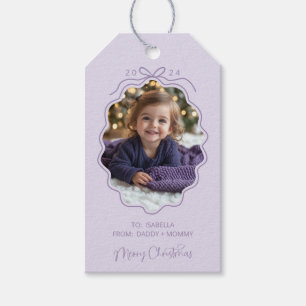 Lila Simple Bow Foto Weihnachten Geschenkanhänger