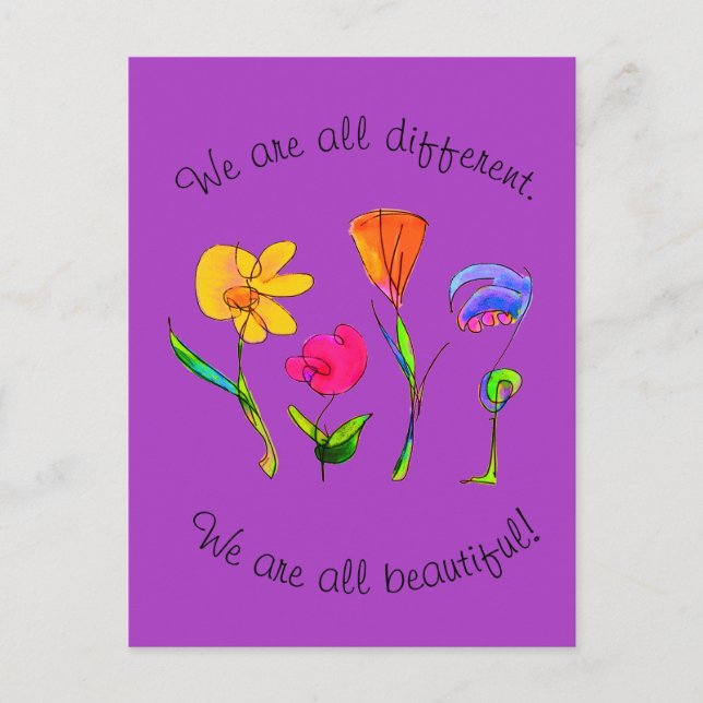 Lila sind wir alle verschieden und schön Diversity Postkarte (Vorderseite)